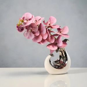 Modern Porcelain <b>Vase</b> With Silver Glaze Tabletop Decor Exquisite Design 8-16 Inches Width 8-12in - Product Image 1