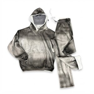 Nuevos Conjuntos de Chándales de Algodón con Teñido Degradado Personalizados, con Capucha, Mangas Largas, Color Degradado, Ropa Casual de Otoño con Bolsillos Laterales y Cintura Elástica - Product Image 1