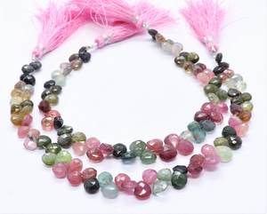 Perles en tourmaline naturelle facettées en forme de cœur, 8 pouces, taille 5,5-6 mm, perles de pierres précieuses en tourmaline multicolores de haute qualité - Product Image 3