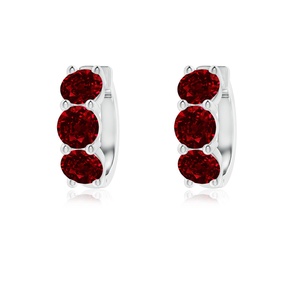Pendientes de Aro con Tres Rubíes Ovalados Naturales, Oro Blanco de 14 Quilates, Joyería Fina para Mujer, Venta al por Mayor, OEM, ODM, Regalo para Ella - Product Image 3