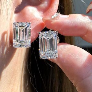 14k Solid Gold Lab Grown Diamond Laser Drilled <b>Emerald</b> <b>Stud</b> Earrings 7 TCW IGI Certified Women's Classic Jewelry - Product Image 2