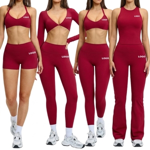 ชุดออกกำลังกายผู้หญิง 6 ชิ้น เสื้อชั้นในกีฬาระบายอากาศ กางเกงเลกกิ้งเอวสูง เสื้อกล้ามเสริมฟองน้ำ เสื้อครอปแขนยาว ชุดฟิตเนส โยคะ ออกกำลังกาย - Product Image 1