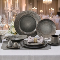 Service de table de luxe en céramique style rayé en laine européenne, avec tasses à café et assiettes en porcelaine émaillée, pour restaurants et hôtels