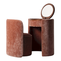 Coiffeuse compacte avec chaise marron, table de toilette avec miroir et tabouret rembourré, petite coiffeuse de luxe moderne en bois de chêne, vente en gros