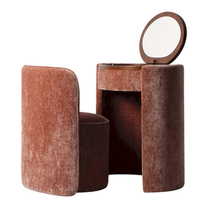 Coiffeuse Compacte Avec Chaise Brown Vanity Table with <b>Mirror</b> & Stool Upholstered <b>Small</b> Vanity Luxury Modern Oak Wood Bulk - Product Image 1
