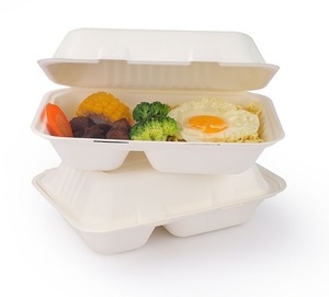 Nouvel emballage alimentaire jetable et compostable en bagasse avec couvercle articulé, boîte de 13x6 pouces, emballage biodégradable pour repas à emporter - Product Image 1