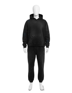 Ensemble de survêtement vintage en molleton de coton pour homme, sweat à capuche et pantalon, couleur unie, respirant, coupe ample, poches latérales, chaud pour l'hiver - Product Image 6
