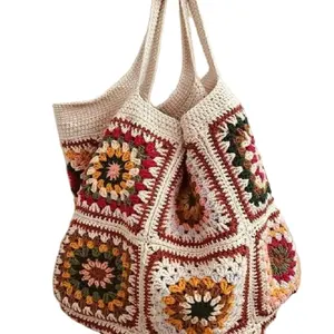 Bán Buôn Hot Bán Thiết Kế Handmade Dệt Dệt Kim Lạc Đà Màu Be Shoulder Tote Phụ Nữ Bãi Biển Crochet Giấy Rơm Túi
