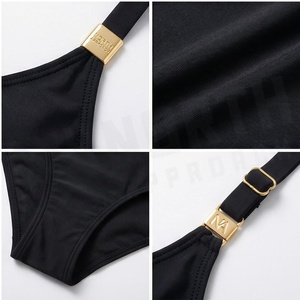 KOPFTHATRIOCH Women's Black Swimdress <b>Crossed</b> Halter Twist Front Skirt One Piece Stretch Bikini Beachwear - Product Image 4