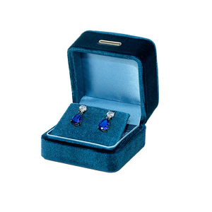 Caja de Almacenamiento para Pendientes de Terciopelo Azul Oscuro Rectangular con Organizador de Joyas de Papel Impreso Personalizado 65x65x60mm - Product Image 1
