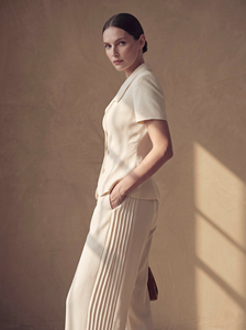 Pantalones Palazzo Elegantes de Oficina para Mujer, de Cintura Alta y Pierna Ancha con Paneles Laterales Plisados, ODM OEM, VESPER - Product Image 4