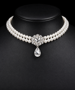 Parure de collier et boucles d'oreilles élégante en perles d'imitation haut de gamme, plaqué argent, style islamique classique, pour fiançailles et mariage, pour femme, transfrontalière - Product Image 3