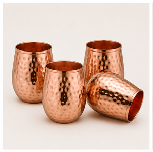 Great Quality <b>Copper</b> Hammered Tumbler Set for Water Handcrafted Solid <b>Copper</b> <b>Cup</b> Set for Wellness & Yoga In Low Price - Product Image 3