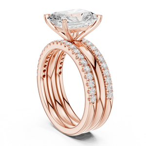 Rose Gold Lab Grown <b>Diamond</b> radiant Cut Engagement <b>Ring</b>, Double Pavé Band, Luxury Bridal Wedding <b>Ring</b> for Women Gifts for Her - Product Image 3