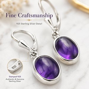 Pendientes de Amatista con Engaste Ovalado en Plata de Ley 925, Joyería para Uso Diario - Product Image 5