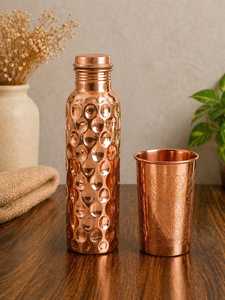 Bouteille d'eau artisanale traditionnelle en cuivre, finition martelée, en métal pur, réutilisable, avec logo gravé sur mesure, exportateur en gros - Product Image 4