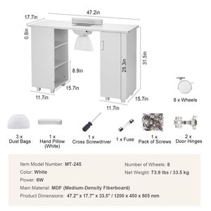 Tavolo Portatile per Manicure con Aspiratore Elettrico, Scrivania Mobile per Tecnico delle Unghie, 8 Ruote (4 Bloccabili), 3 Sacchetti Raccoglipolvere, Postazione Unghie - Product Image 5