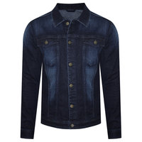 Veste en jean homme coupe slim délavée foncée à col rabattu et boutons, manches longues, couleur unie, pour l'automne, marque distributeur