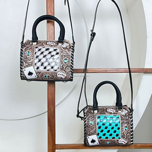 Petit sac Speedy en cuir de vache travaillé à la main, sac à main western avec motif de cartes à jouer, sacs de voyage de haute qualité pour femmes - Product Image 6