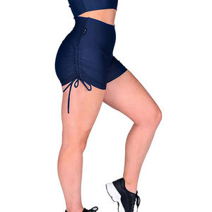Women's <b>Navy</b> High Waist Shorts Solid Color Sporty Style With Side Tie Detail Quick Dry Knitted Fabric - Product Image 4