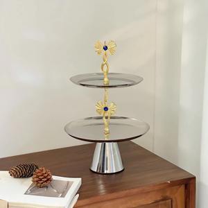 Plateau de service en métal de luxe à 2 niveaux, support à gâteau élégant en argent et or, plateau à dessert pour fête de thé, mariage, décoration de la maison - Product Image 6