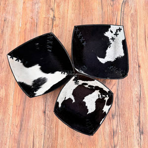 Western Black & White Hair On Cowhide Leather 3 Tray Sets Premium Black Relieve Leather Bowl Lujoso Valet Tray Regalos de boda - Product Image 2