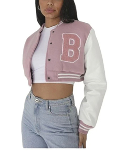 Veste universitaire courte personnalisée pour femme, style baseball, veste de lycéenne, veste bomber courte OEM ODM, manteaux pour femme - Product Image 5