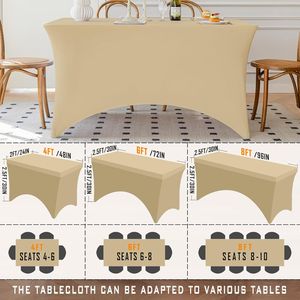 For Champagne 4FT Spandex <b>Rectangle</b> <b>Tablecloth</b> Washable Wrinkle-Free Stretch Covers for Parties Decorations & Events - Product Image 3