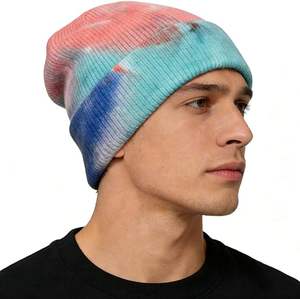 Bonnet d'hiver chaud en tricot pour femme, style mode tie-dye, en fourrure de lapin longue et pelucheuse, avec lettres en relief sur le dessus - Product Image 2