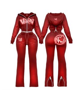 Women <b>Pink</b> Hooded Breathable 100% Polyester 2 1 <b>Tracksuit</b> <b>Set</b> Full Sleeve Elastic Waist Zipper Front Letter Print Split Hem - Product Image 2