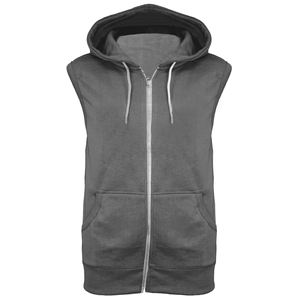 Custom Logo Men Running Sport Gym Breathable Knitted Hooded Hoodie Lightweight Cotton Sleeveless <b>Zip</b> Hoody Gym Tank Top Men - Product Image 5