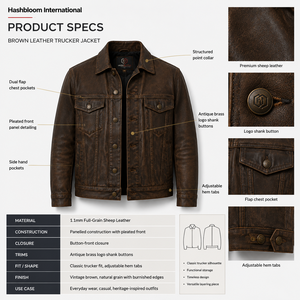 Veste plissée vintage marron pour homme, type II, en cuir de mouton pleine fleur 1,1 mm, respirante et durable, col montant - Product Image 5