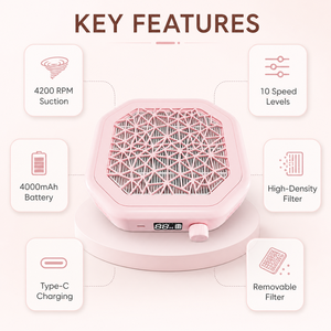 Cordless Nail Dust Collector 10 Speed Levels 4000mAh Rechargeable Nail Dust <b>Cleaner</b> for Manicure Salon Home Use - Product Image 5