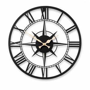 Empire Compass Black Metal Roman Wall Clock 15 Inch Luxury Compass Inspired Decorative Wall Clock with Gold Hands Modern Quartz - Product Image 1