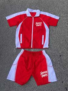 Custom <b>Men's</b> Windbreaker <b>Jacket</b> Bermuda Shorts Set <b>Half</b>-<b>Zip</b> Collar Reflective Spandex 2-in-1 Design Split Hem Loose Fit Front - Product Image 2