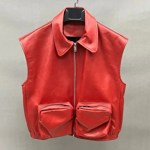 Gilet moto en cuir d'agneau noir pour femme, style Perfecto court, avec logo frontal, sans manches, en coton respirant, de la collection High Street Custom - Product Image 5