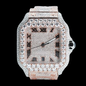 Reloj de Lujo con Diamantes Cuadrados Chapado en Oro Rosa para Hombre, Esfera Romana Automática, Caja de Acero Inoxidable, Cristal de Zafiro, Reloj de Cuarzo - Product Image 5