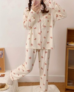 Women's Striped Pajama Set Drawstring Closure Cotton Sleepwear Full Length Pants Soft Breathable Eco-Friendly Casual Spring Wear - Product Image 4
