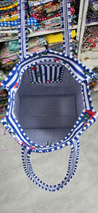 Bolsa de Lona Vintage con Estampado de Cerezas a Rayas Azules y Blancas, con Cierre de Cremallera, Estilo Preppy de Verano, para Compras y Playa - Product Image 2
