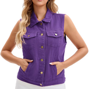 <b>Women</b> <b>Denim</b> Vest Purple Casual Sleeveless Turn Down Collar Button Down Jean <b>Waistcoat</b> Top Selling Fashion Lady Outerwear Coat - Product Image 1