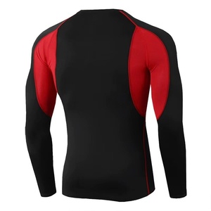 <b>Men's</b> Full Sleeve Rash Guard Black Red Color Blocked Quick Dry Breathable 300g Spandex Polyester Top Adult Fitness <b>Shirt</b> - Product Image 2