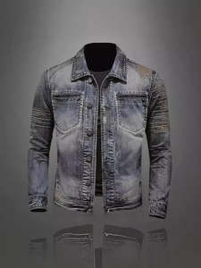 Veste en jean pour homme à capuche, style sportif, softshell en nylon réversible, style vintage, teinture unie, service OEM, hiver - Product Image 4