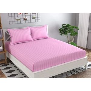 220TC Hotel Bed Sheet Set Stripe Cotton <b>Bedding</b> for King Size Bed & 2 Pillow Covers for Home & Hotel Use - Product Image 1