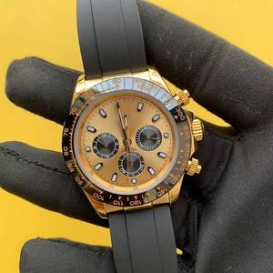 BOJ Plain R.O.L.E.X.72 Gold Tone Stainless Steel <b>Chronograph</b> Mechanical <b>Automatic</b> Movement Analog Rubber Belt Watch At Low Price - Product Image 1