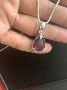 Pendentif en argent allemand naturel en forme de goutte d'eau, améthyste, fait main, design unique, vintage, classique, pour femme, bijoux - Product Image 1