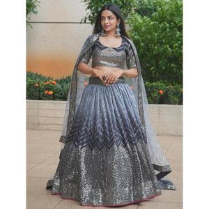 Atractivo Negro Lentejuelas Seda Diseñador Lehenga Choli Con Dupatta - Product Image 6