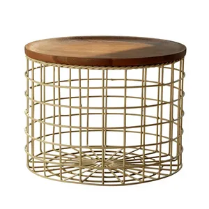 Panier de rangement pour légumes en fil métallique avec couvercle en bois, panier à fruits pour l'organisation du comptoir de la cuisine - Product Image 1