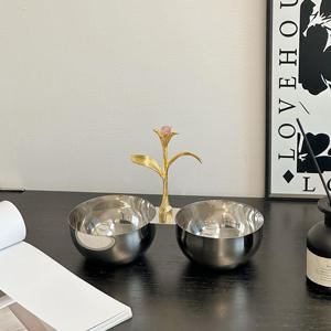 Bol de service double en argent de luxe avec poignée en forme de renne doré, élégant plateau à noix en métal pour la décoration de Noël à la maison - Product Image 4