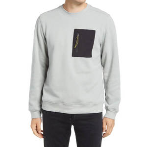 Sudadera de Cuello Redondo Gris Claro para Hombre con Bolsillo con Cremallera Negro, Corte Regular, Informal, de Punto, de Algodón, para Otoño - Product Image 1