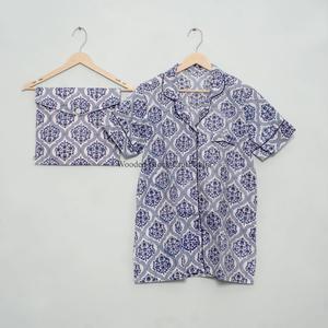 Conjunto de Pijama Corto 100% Algodón Puro, Elegante y Clásico, Estampado a Mano, con Bolsillos, Suave y Transpirable, Ideal para Vacaciones de Verano - Product Image 3